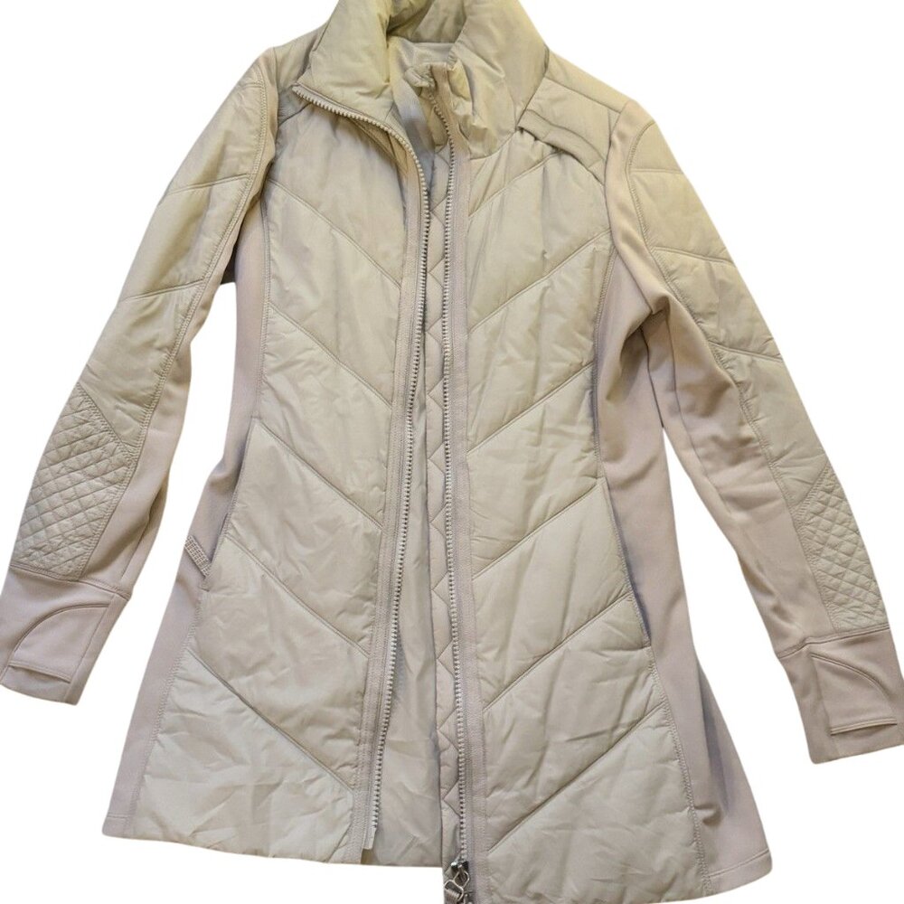 Athleta Jacket Womens Small Long Rock Ridge Stone Cream Primaloft PUFFER EUC